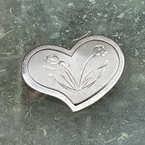 Beau Sterling Silver 925 Heart Brooch, Engraved Floral, Signed, Flower Love Pin